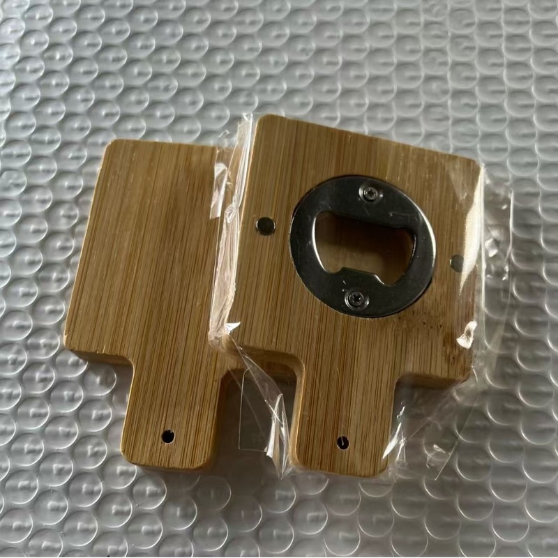 跨境竹木开瓶器冰箱贴磁吸不锈钢起瓶器多功能贴便携啤酒开瓶器|undefined