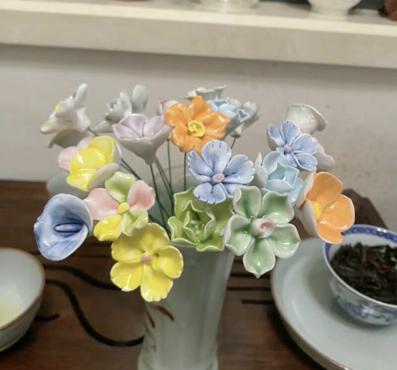 Zhaozhu Jingdezhen 高温手作りセラミックフラワーフル模擬花花瓶装飾花束ガールフレンドギフト|undefined