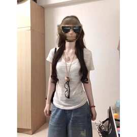 慵懒松弛感正肩女t恤白色短袖夏季新款独特超好看纯色上衣女装