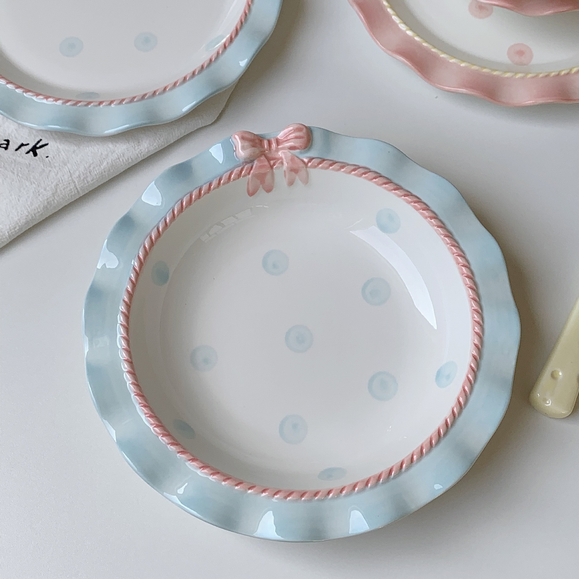 Bow Knot Pattern Cute Bow Knot Ceramics Plate Tableware 1 Piece