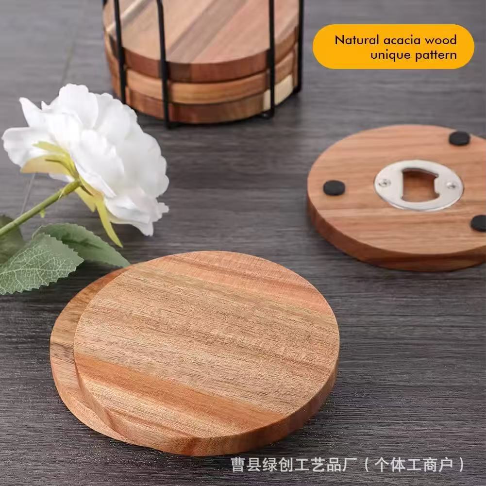 abertura de botellas de bebidas redondas de madera cerveza portátil destornillador taza de café de escritorio de madera sólida almohadilla de taza resistente a quemaduras