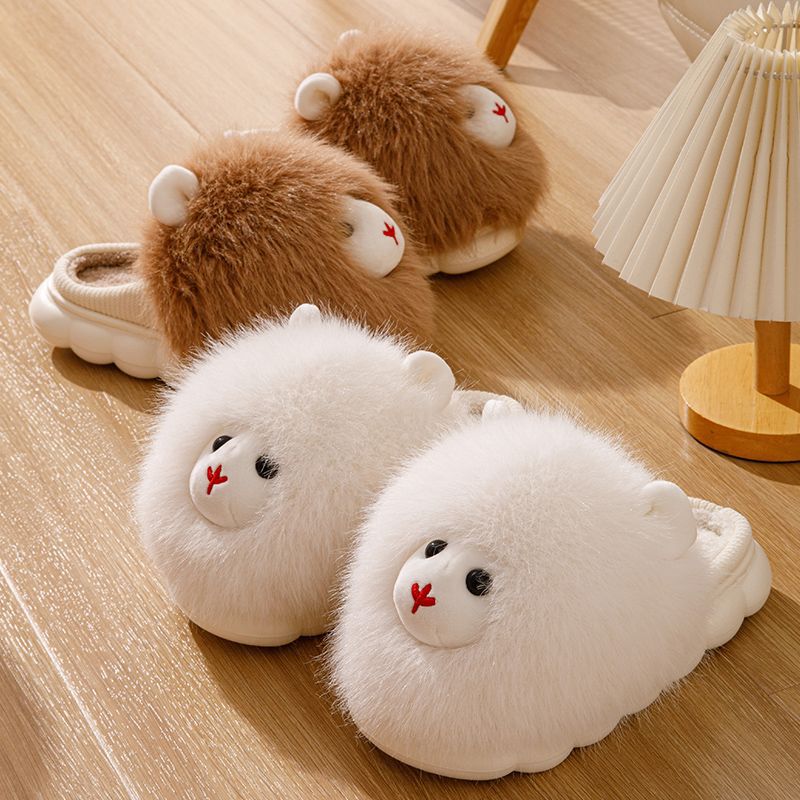 Furry Shoes 2025 Adult Cotton Slippers for Women Simple Student Dormitory Thick-Soled Trendyy Love Home Cartoon Winter Style