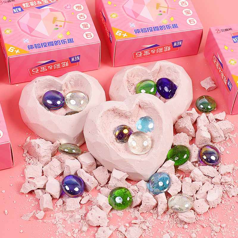 Archaeological Excavation Heart-shaped Gemstone Creative Children's Educational DIY Toy Wholesale Kindergarten Exploration Craft Workshop