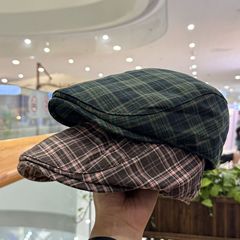 日系复古格纹文艺画家鸭舌帽子女春夏时髦报童前进帽男遮阳贝雷帽