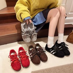 复古拼色德训板鞋女2025秋季新款双鞋带时尚运动鞋百搭潮流休闲鞋