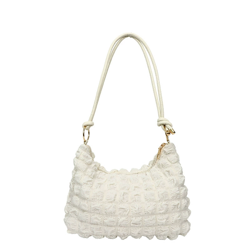 Quilted puff shoulder bag, knotted handle, compact underarm style, 7 colors