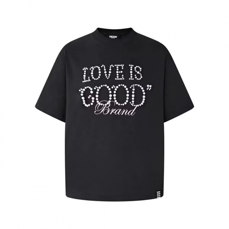 アメリカンリベットレター立体ラウンドネックパール半袖男女兼用ルーズTシャツトップスカジュアル新カップル同じスタイル|undefined