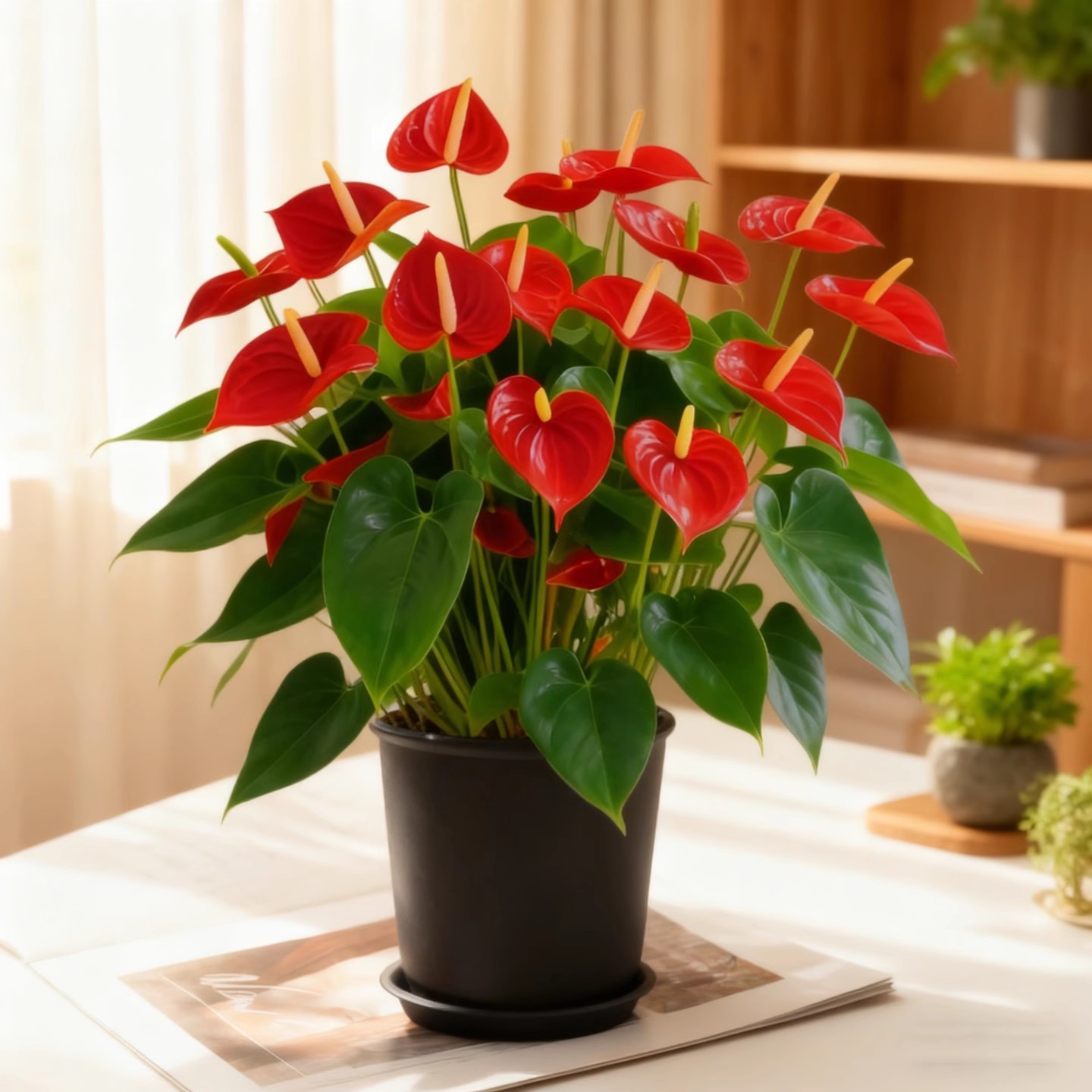 Anthurium potted plant [4-5 flowers] + simple black