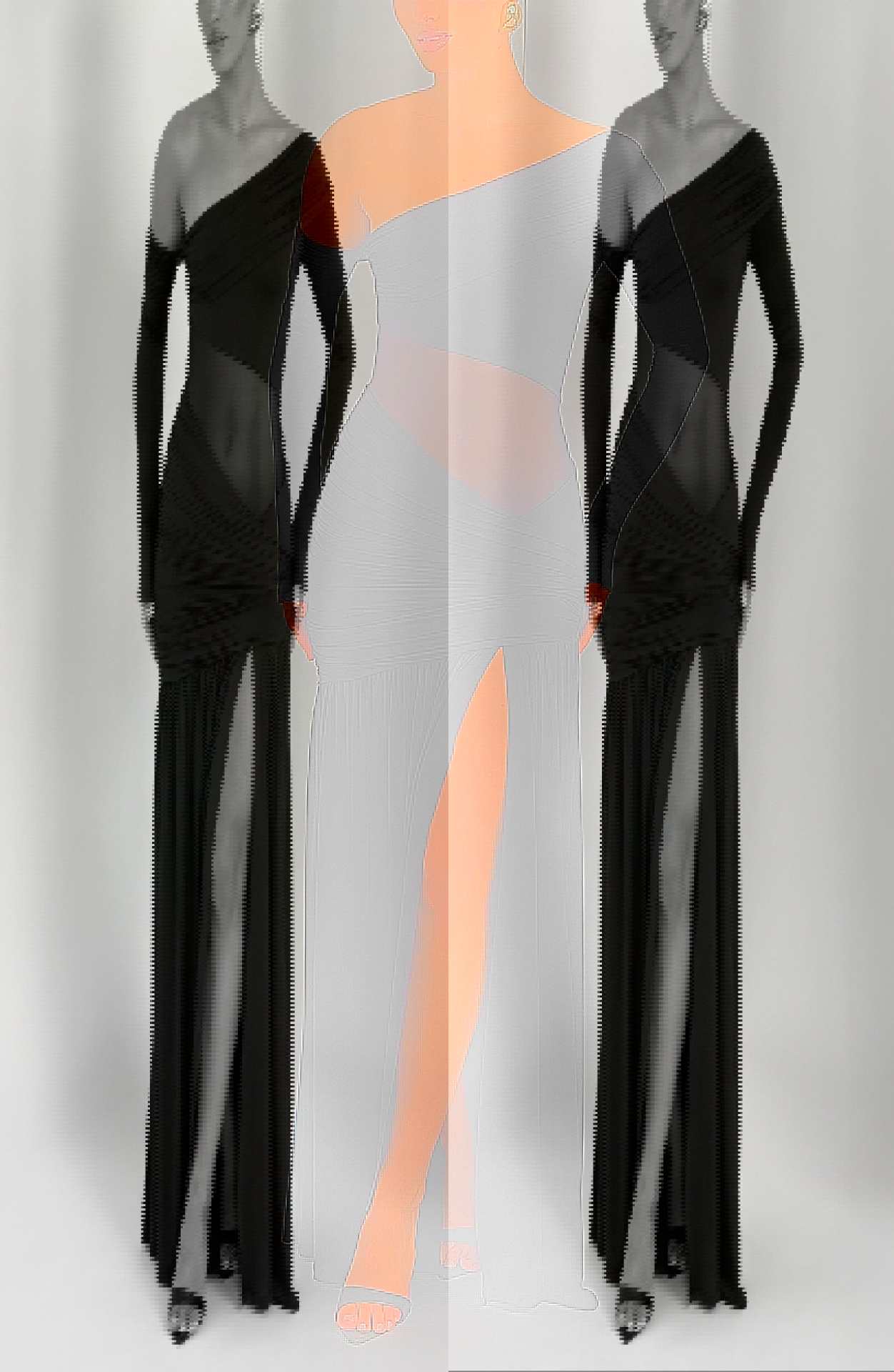 Trendy Elegant Women's One Shoulder Dress Waist Cinched Pleated Split Hem High Waist Slim Summer Spring Fashion Dress_ecoleips.com