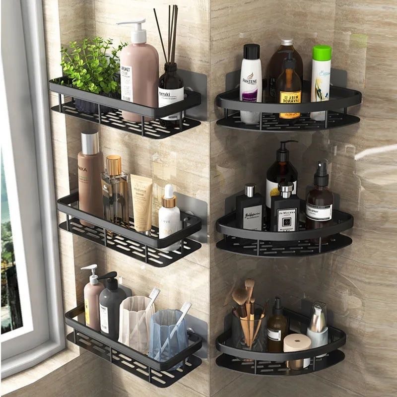 Cesta triangular de baño succión tipo pared de succión espacio de aluminio sala de ducha triangular sin perforación estante de esquina de baño