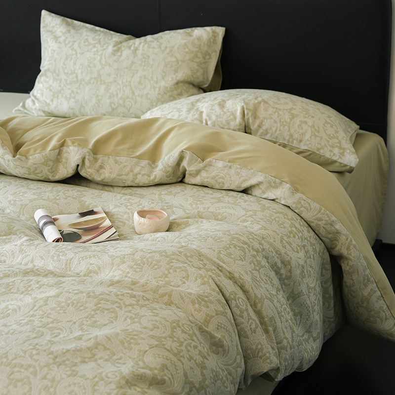 Jacquard de lujo ligero de tres capas de hilo de cama de cuatro piezas de algodón puro algodón invierno sábanas de cama artísticas