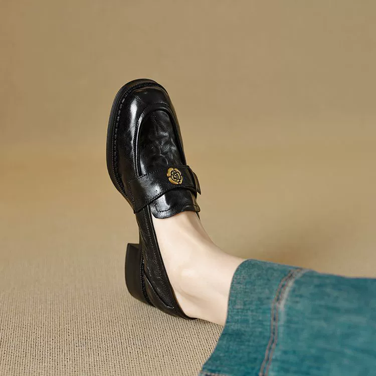 Осенние и зимние овечьи коричневые ботинки Lefu женские плюшевые английские туфли на толстом каблуке