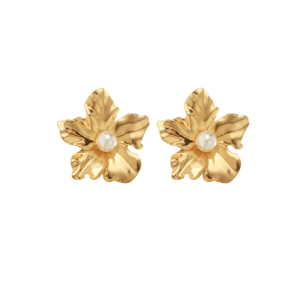 Dame Fleur Alliage Placage Incruster Perles Artificielles Femmes Boucles D'oreilles display picture 2