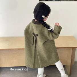 韩版儿童中大童感双面羊毛呢子外套女童时尚大衣2025冬季新款
