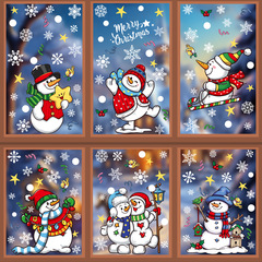 クリスマス装飾雪だるま雪花静電気貼りクリスマスパーティー装飾品キャンディー棒鈴ガラス貼り卸売り