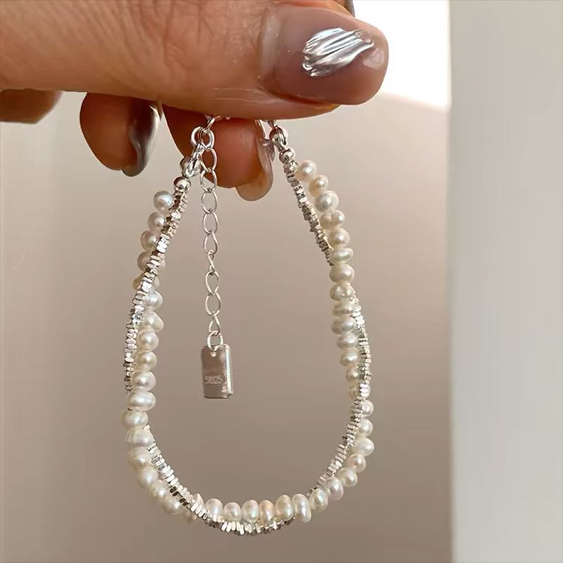 Korean-style Niche Heavy Industry Pearl Silver Beaded Bracelet Women's Light Luxury Niche Personality Exquisite Bracelet Trendy Bracelet for Girlfriends