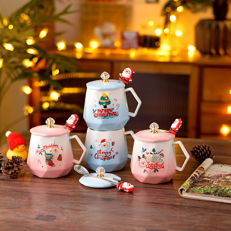 Taza de cerámica de Navidad transfronteriza con cubierta cuchara caja de regalo taza de Santa Claus taza de agua taza de gradiente