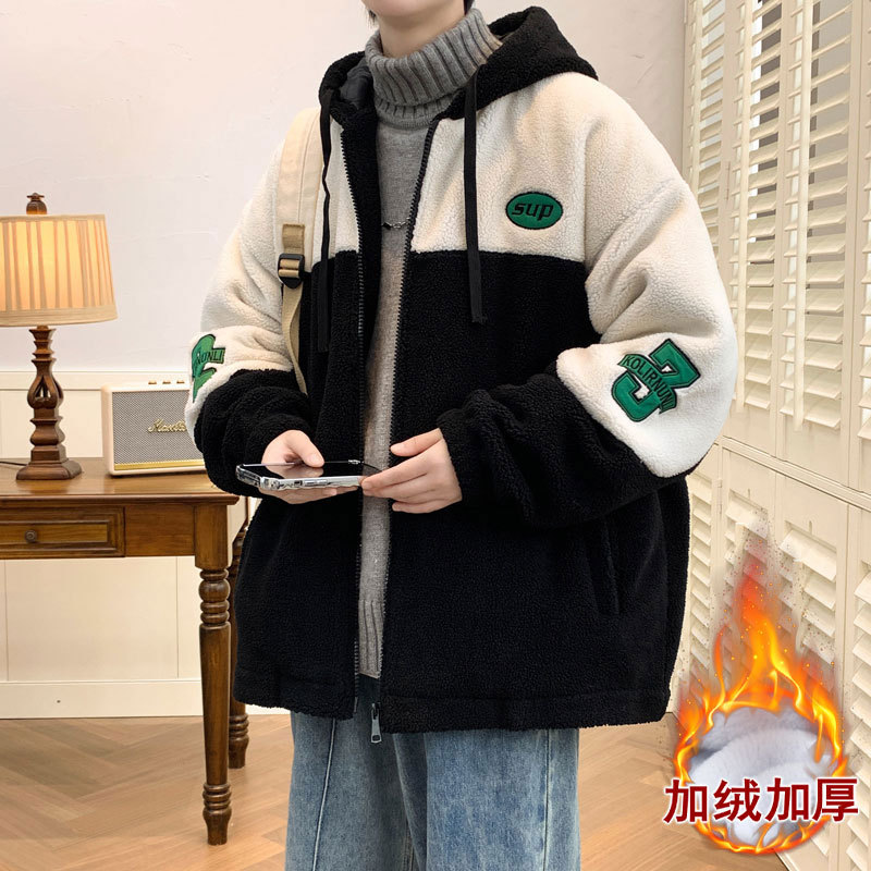 2023 New College Style Bubble Velvet Cotton Coat Winter Quilted Collar fleece-lined Thickened Coat Men's Warm Jacket