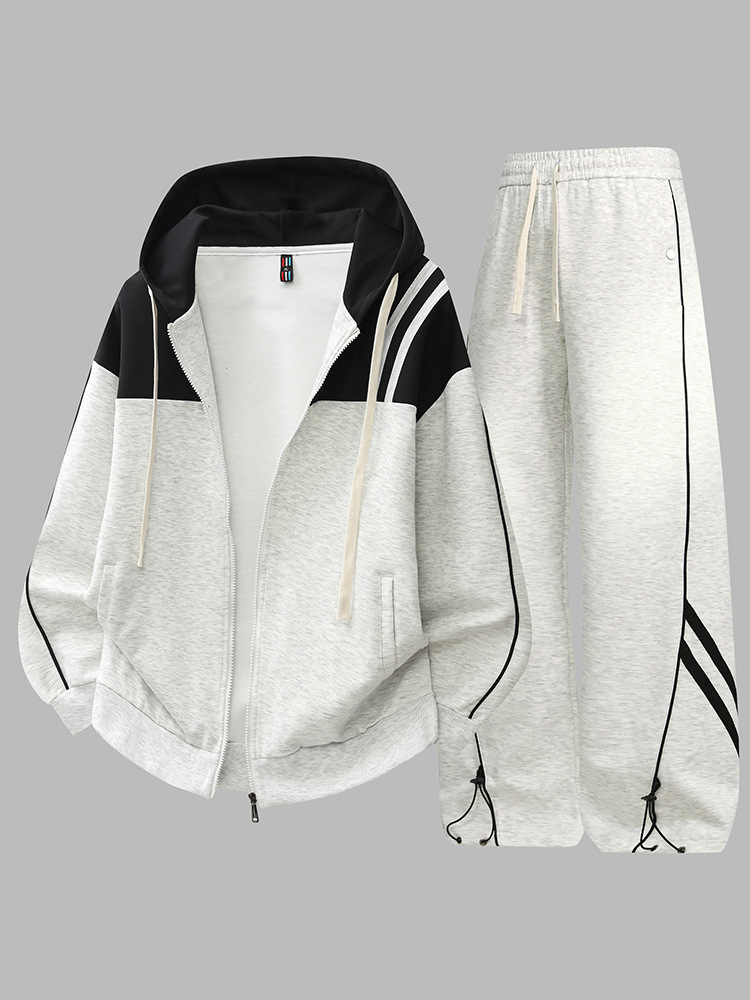 Primavera y otoño nuevos pantalones sueltos de hombre chaqueta de dos piezas juvenil guapo versátil cardigan con sombrero sweaters