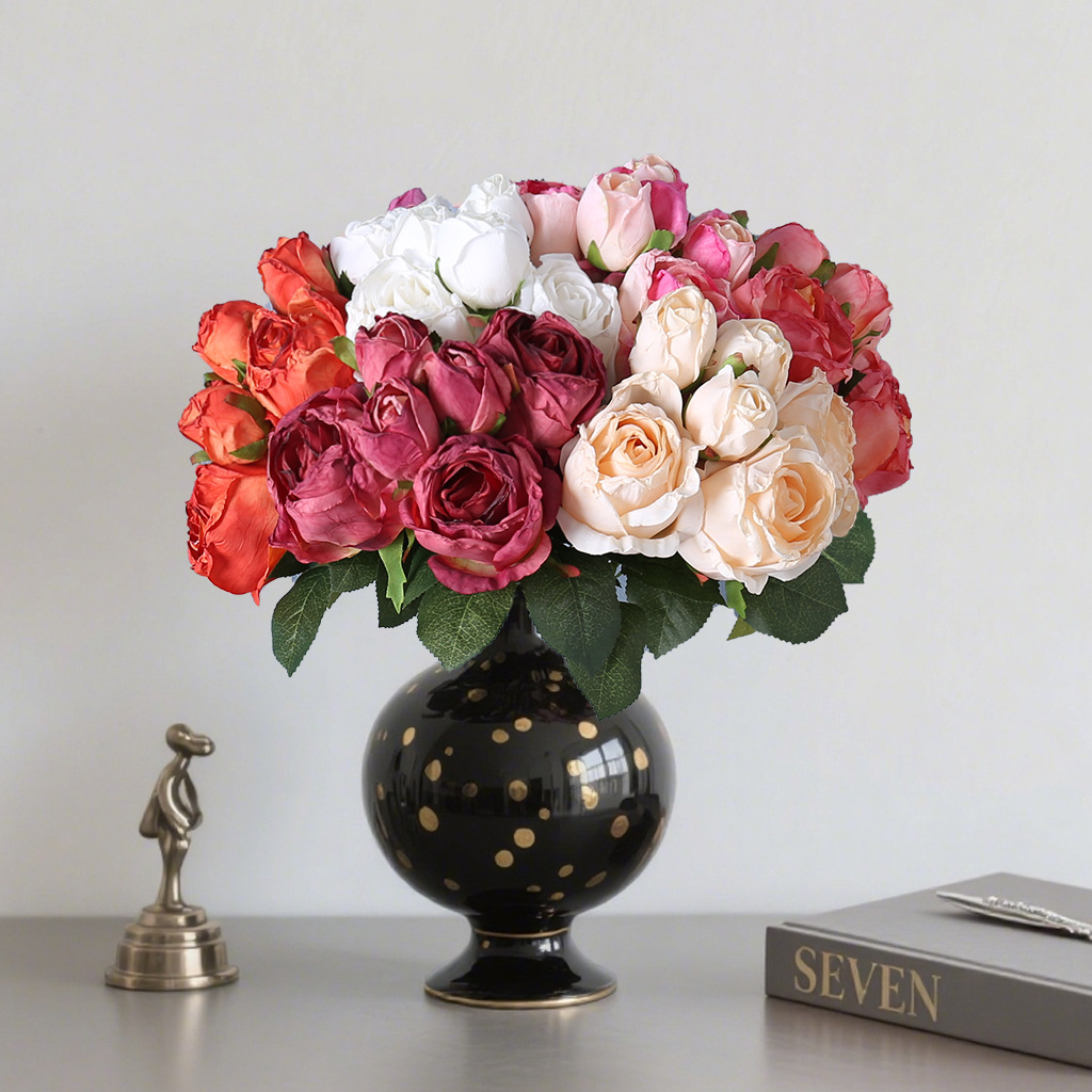 Ramo de Rosas Artificiales de Seda para Sala de Estar y Decoración del Hogar