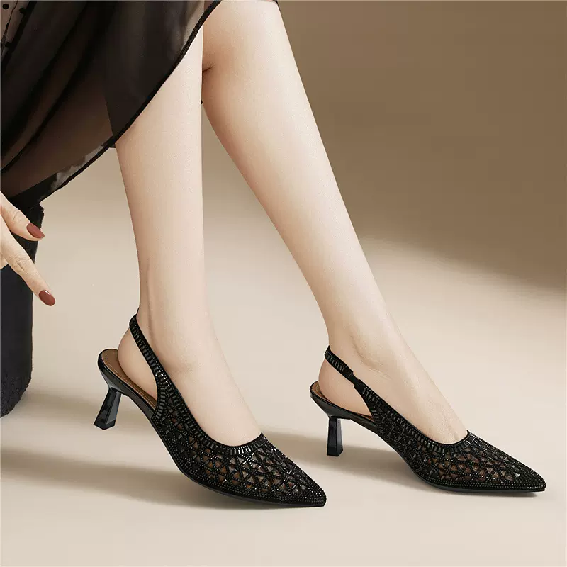 宴会时尚尖头单鞋女透气百搭尖头高跟鞋不累脚配裙子细跟气质女鞋