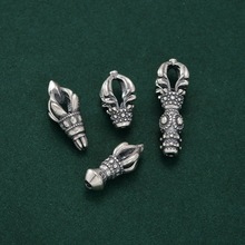 S925纯银藏式金刚杵弟子珠长款文玩佛珠收尾配件纯银蜻蜓眼绳尾扣