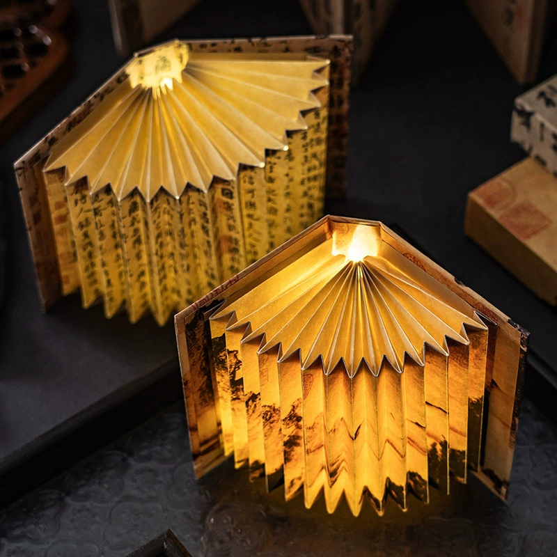 Складная светящаяся книга LED Guofeng, веерообразный бумажный ночник, портативная настольная лампа