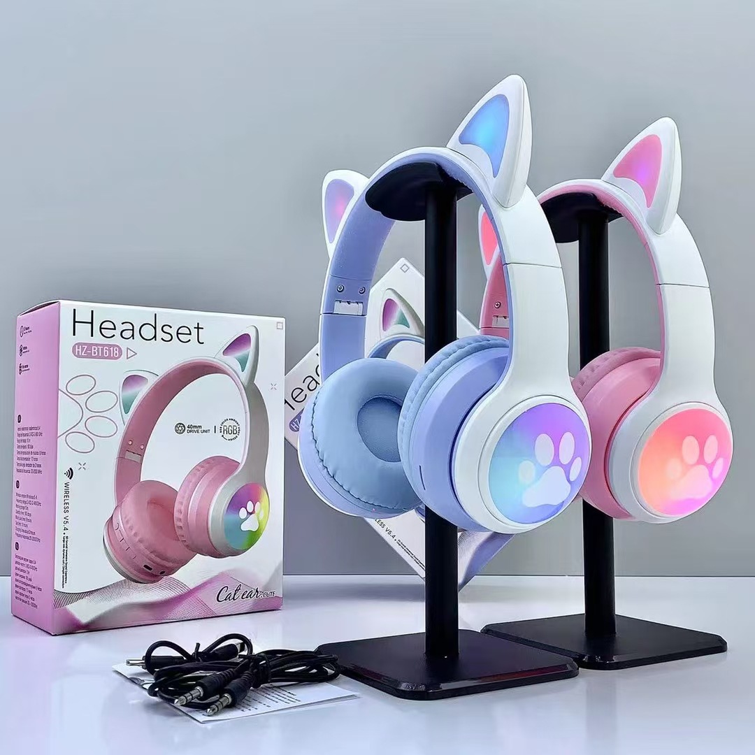 Comercio exterior transfronterizo BT618 orejas de gato luminosas auriculares Bluetooth radio competencia auriculares dibujos animados lindo image 5