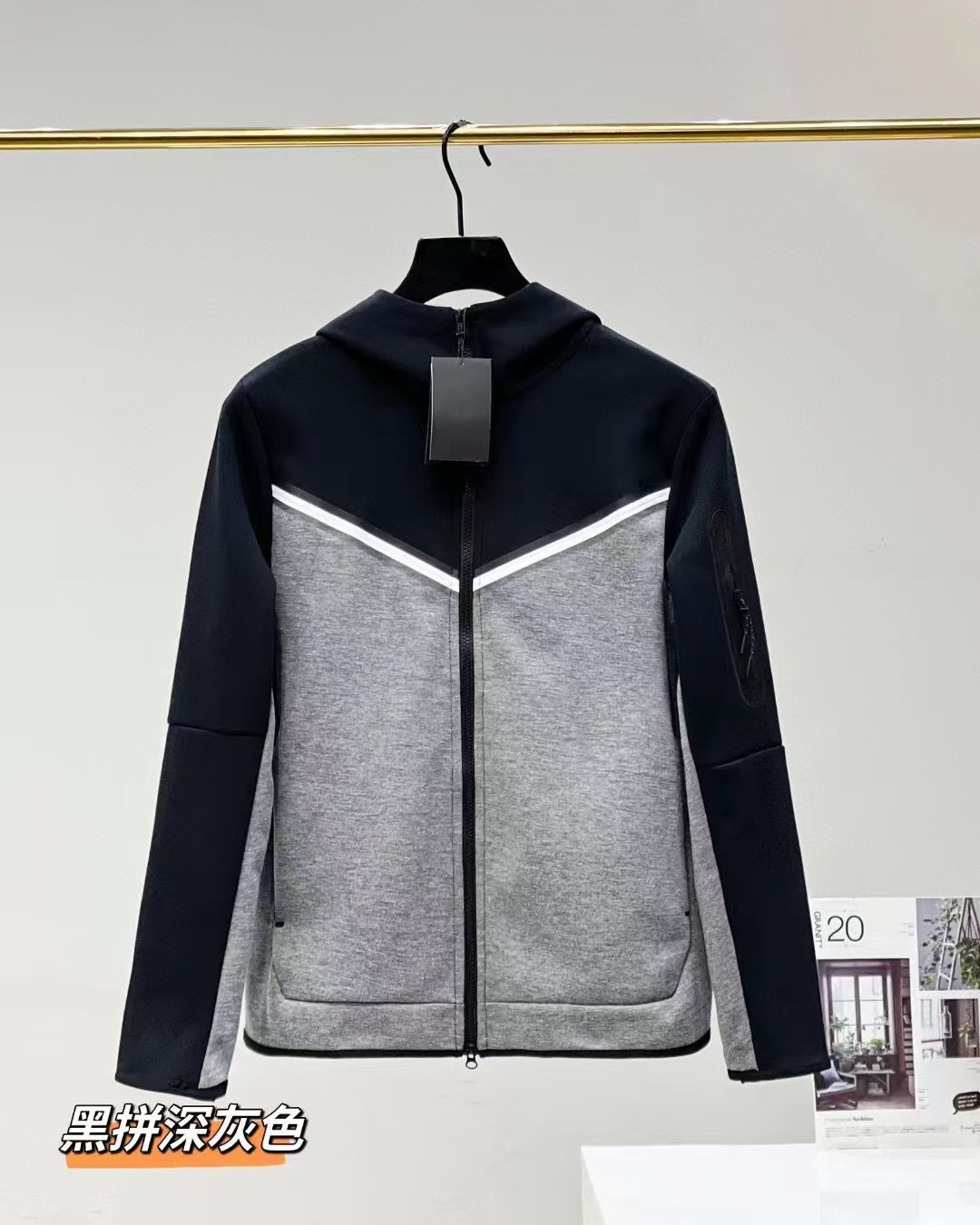 Camiseta con cremallera encapuchada transfronteriza para hombres primavera y otoño nueva chaqueta casual de ropa deportiva, pantalones de pies pequeños, dos piezas