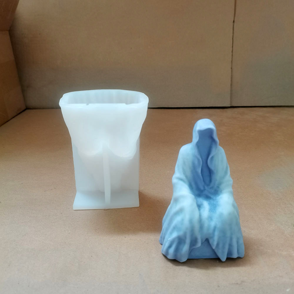 萬聖節骷髏頭硅膠模具 Diy神秘鬼黑衣人香薰蠟燭創意擺件 BK8096