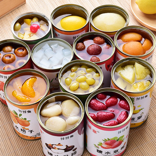Canned Fruit 12 Cans Mixed Pack Whole Box Fresh Sugar Water Yellow Peach Pineapple Assorted Orange Strawberry Bayberry Hawthorn Pear