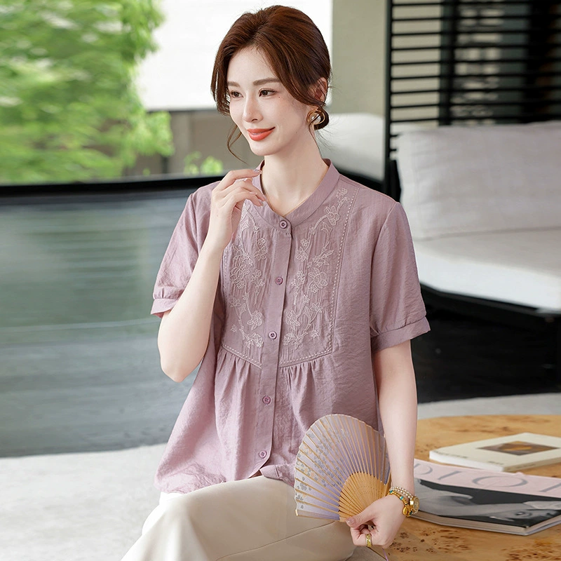 2025 новый летний стиль, плиссированная однобортная элегантная рубашка с воротником-стойкой и рукавами четверть, футболка, легкий кардиган, топ, маленькая рубашка