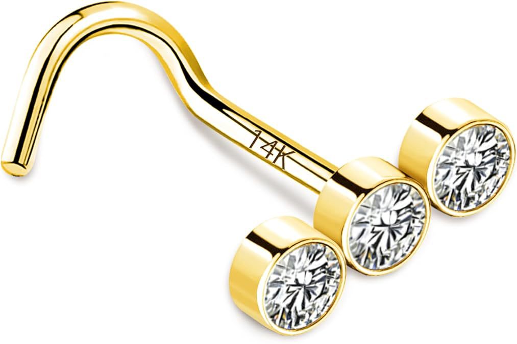 Stainless Steel Nose Stud With Three Diamonds One-word Design_voghion.com