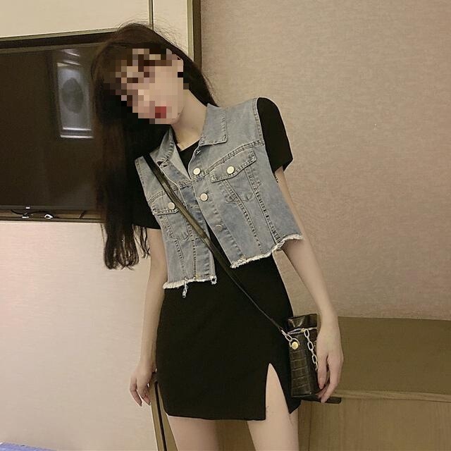 Two-Piece Set, Summer Style, Casual, New Style Dress for Petite Women, Denim Vest, Stylish Design Two-Piece Set, Summer Style, Casual, New Style Dress for Petite Women, Denim Vest, Stylish Design