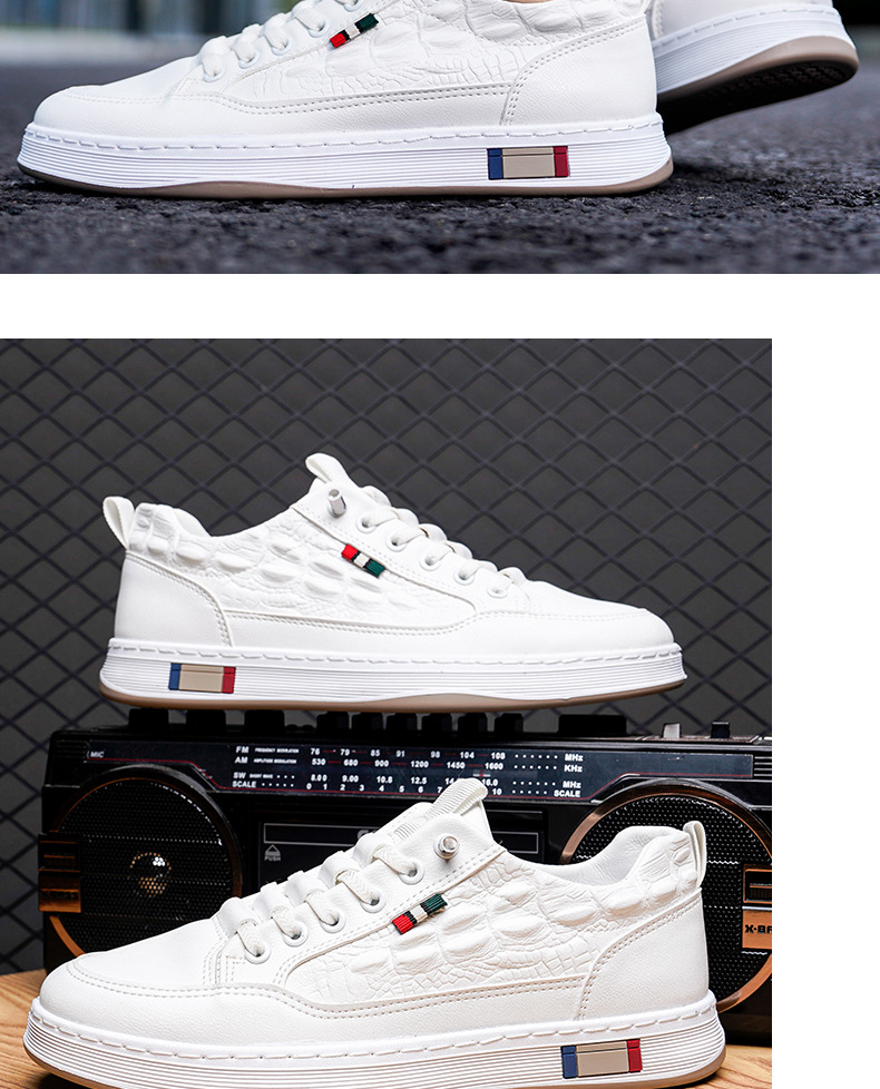 2023 nieuwe witte schoenen heren casual schoenen Koreaanse veelzijdige boardschoenen platte hak casual schoenen lage krokodillenleer herenschoenen_voghion.com