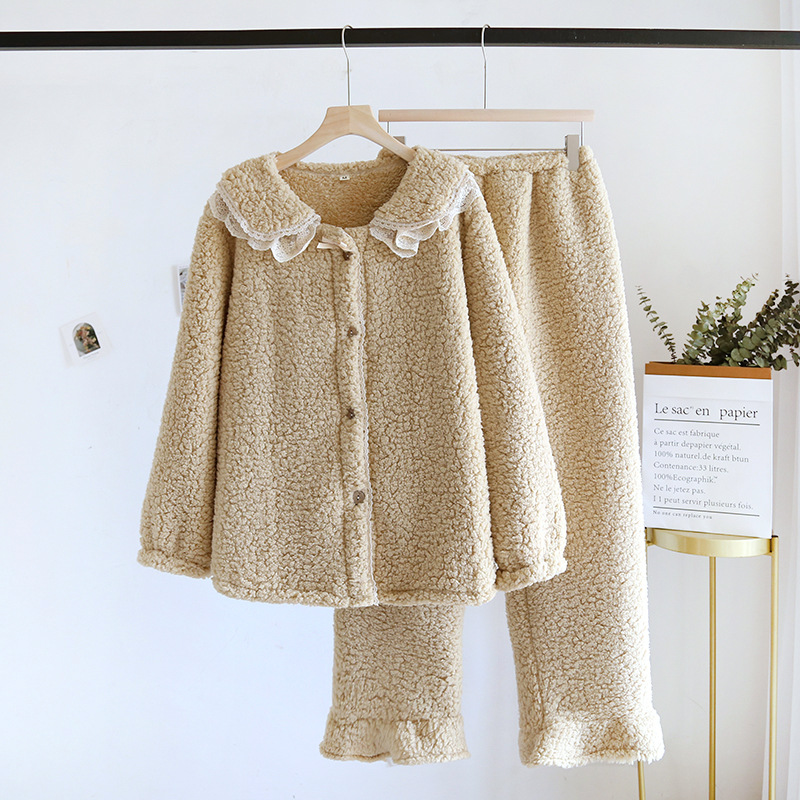 女性と男性用のコーラルベルベットパジャマ、秋冬カップルセット、和風カジュアルベルベット厚手暖かいホームウェア