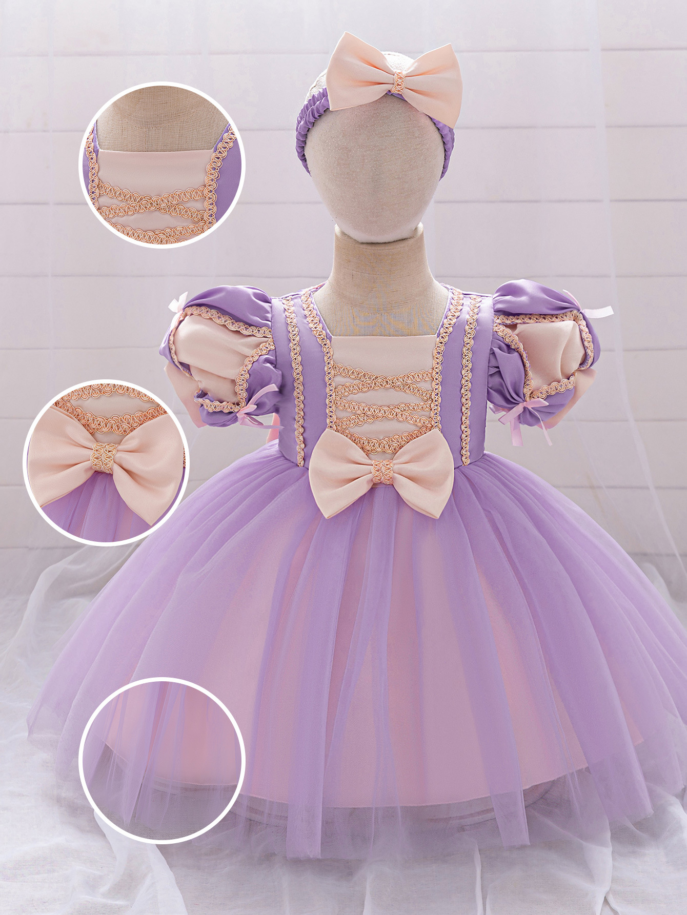 Blancanieves ropa de espectáculo para niños niñas linterna de tela de malla vestido de satin vestido de cumpleaños image 4