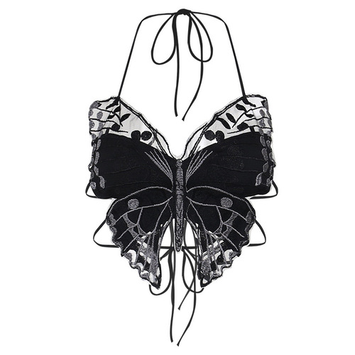 JY23138 Summer  new style European and American style street trendy dark butterfly lace halter top