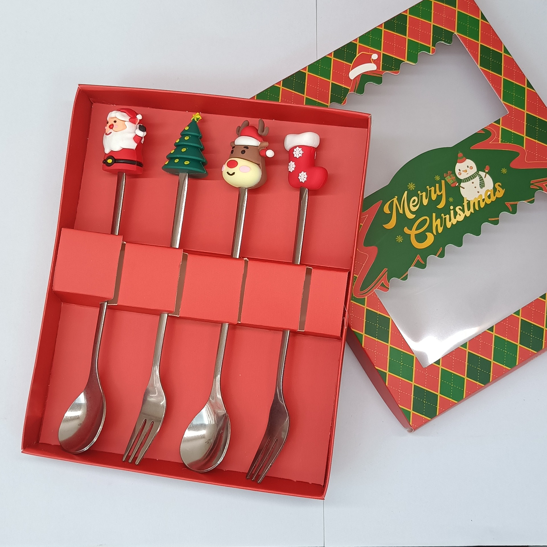 Cuchara transfronteriza de acero inoxidable Santa Claus árbol cuchara de café postre tenedor de fruta muñeca cuchara tenedor vajilla juego de regalo image 43