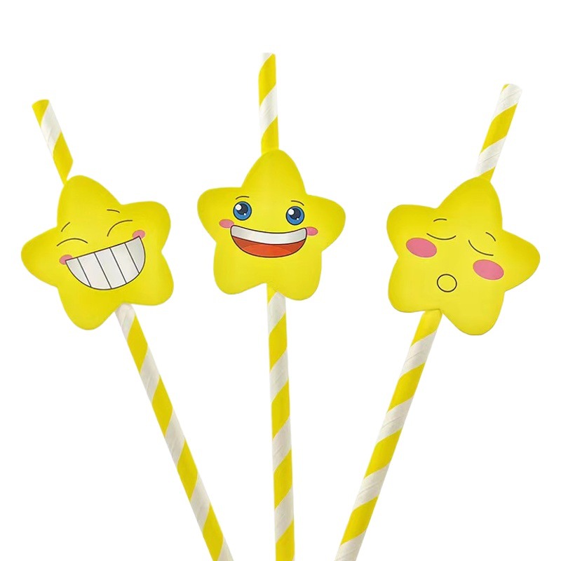 Smiley cara Tarjeta de paja desechable fiesta creativa decoración papel paja postre pastel bar bebida Decoración paja