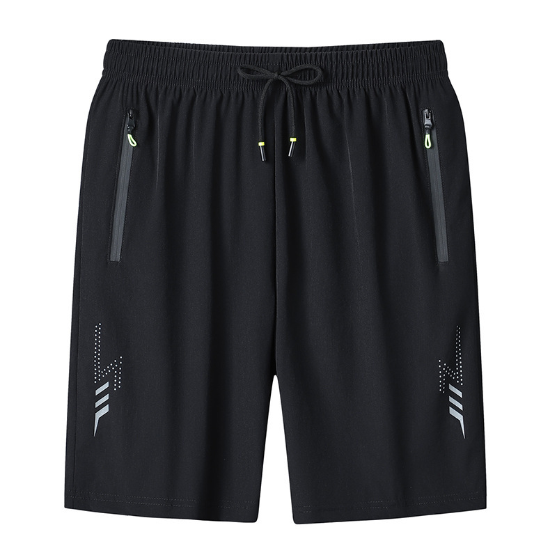 Cross-Border Plus-Size Men's Ice Silk Quick-Dry Shorts Summer Casual Sports Zipper Pocket Five-Point Shorts Men's Wholesale in Stock