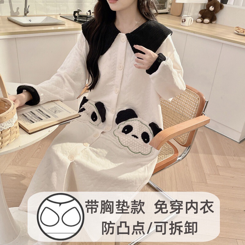 Autumn and winter with breast pad air cotton to be born skirt lactating maternal nightgown pregnant women's monthly clothing with hypertrophy dress