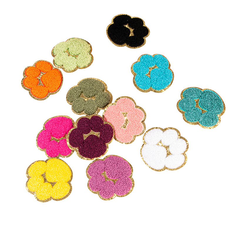 Glitt ordenador bordado borde dorado chenille toalla bordado pegatinas de tela planchado autoadhesivo lindo perro pata parche pegatinas