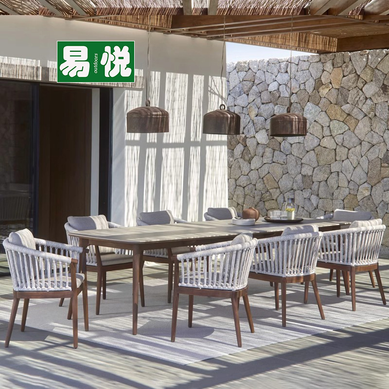 Mesa y silla de madera maciza al aire libre patio impermeable solar caña mesa y silla de caña balcón al aire libre mesa y silla de comedor de teca