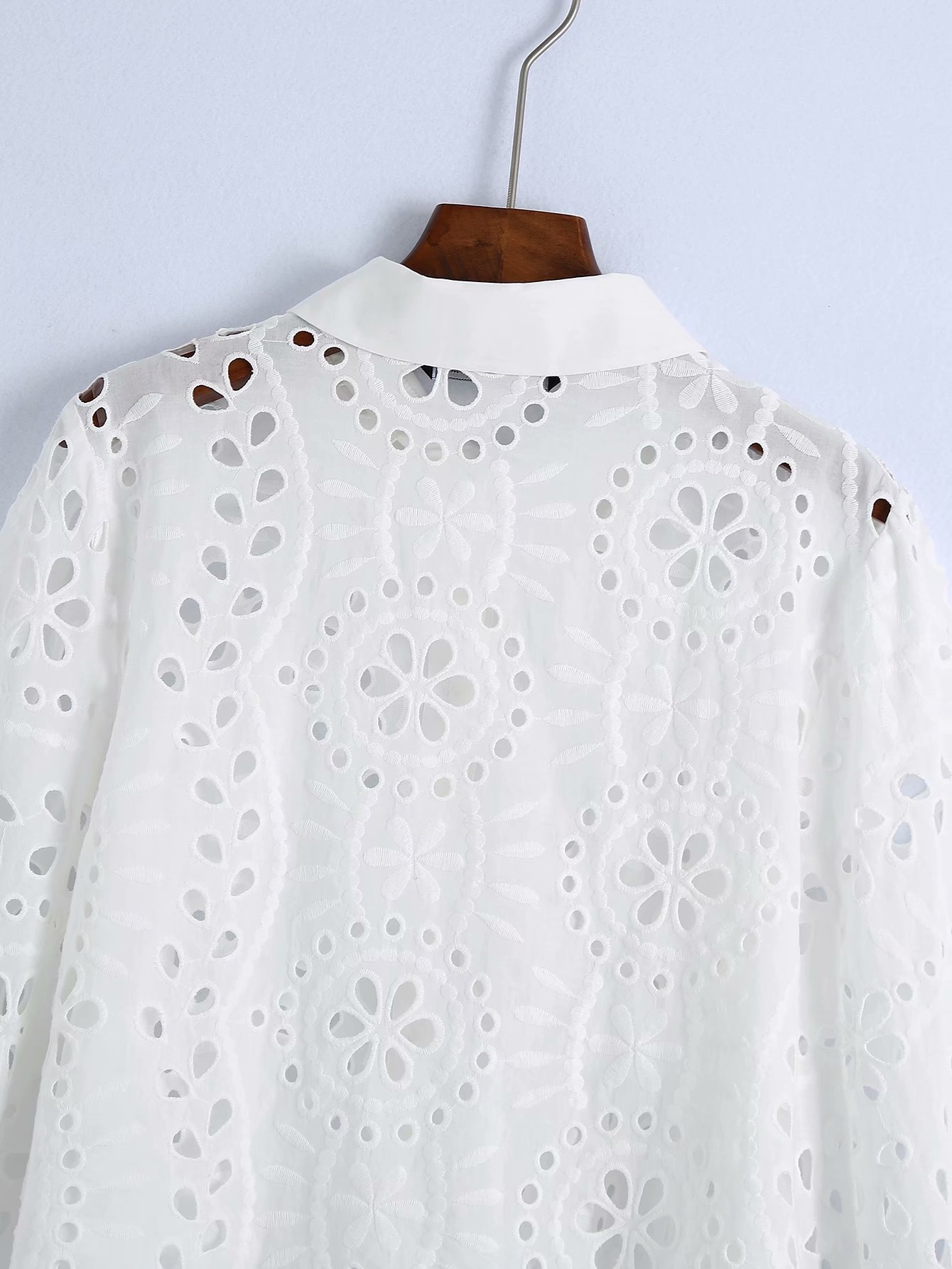 lapel hollow embroidery blouse NSAM47412
