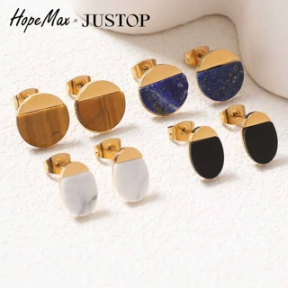 Stud Earrings, Natural Stone, Retro, Minimalist, Plated
