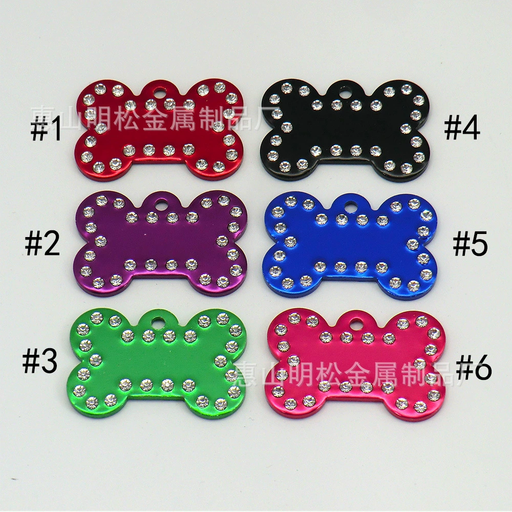 Костяные кости со стразами, металлические бирки, алюминиевые марки, кошачьи, собачьи ошейники, алюминиевые украшения, чтобы предотвратить потерю