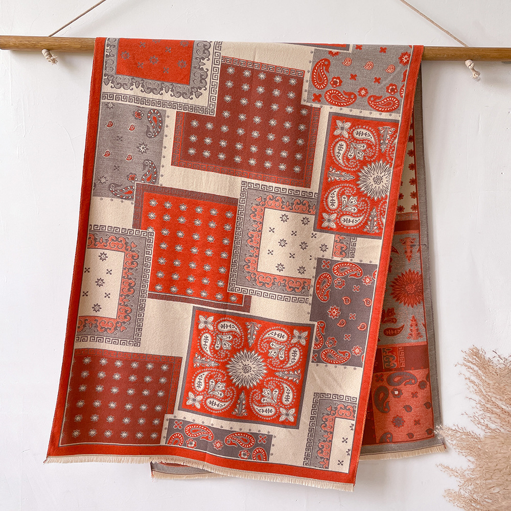 Otoño e invierno nuevo todo-Partido con aire acondicionado mantón de la habitación a cuadros de anacardo de doble cara de Cachemira bufanda engrosada caliente de las mujeres bufanda