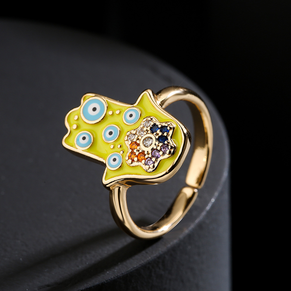 fashion new copper zircon color dripping oil devilu0027s eye Fatimau0027s hand open ring