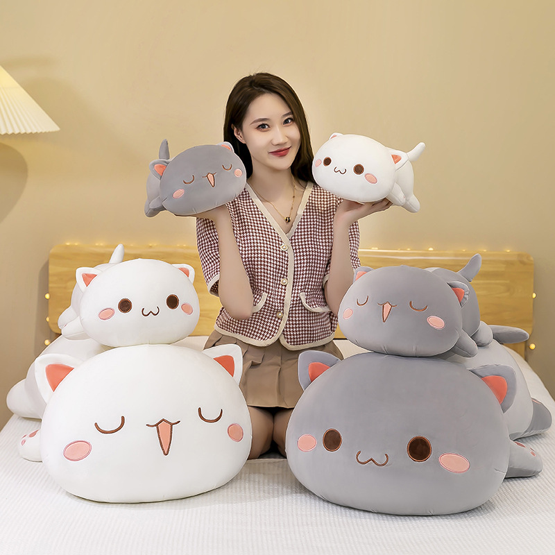 Peach Cat Pillow, Cute Cross-Border Plush Toy, Lying Black and White Cat Doll, Large Couple Plushie, Gift for Girls